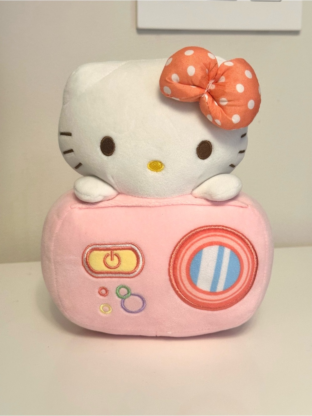 Hello Kitty White & Pink Plush Camera with Orange Polka Dot Bow